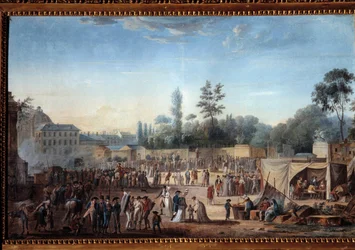 Pohled na Tuileries Place de la Revolution (1789-1799) Pohled na Tuileries a současné náměstí Place de la Concorde. Obraz Thomase Naudeta (1778-1810)