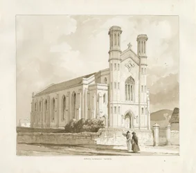 (Horní) Gornal Church: sépiová lavírovaná kresba