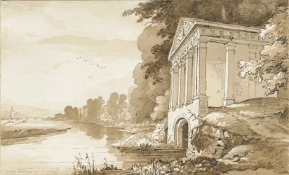 Colwich - Temple near Wolseley Bridge: sépiová kresba, nd [1837-1838] (kresba)