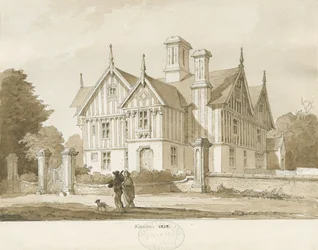 Eccleshall - Biana Hall: sépiová kresba, 1838