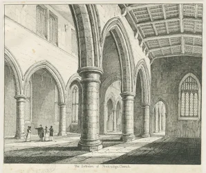 Interiér kostela Penkridge: kresba perem a tuší, nd [? 1837] (kresba)