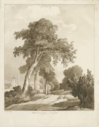 Marchington Church: sépiová kresba, 1836
