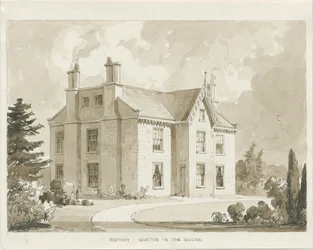Fara v Norton-in-the-Moors: kresba sépiovou lavírovanou tuší, 1841