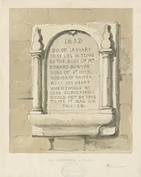 Seighford Church – Kamenná deska Edwardu Bowyerovi: sépiová kresba, nd [?1838] (kresba)