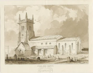 Kostel Stoke-upon-Trent [starý]: sépiová kresba, 1841