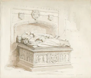 Stowe Church - Stolní hrobka [sira Waltera Devereux]: sépiová kresba