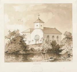 Wigginton Church: sépiová lavírovaná kresba, 1841