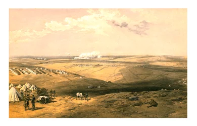 Pohled do dálky na velitelství lorda Raglanse před Sebastopolem, 1855.
