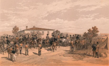 Pohřební průvod lorda Raglana opouštějící hlavní čtvrť, 1856