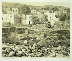 Pohled na vykopávky, z „Historie objevů na Helikarnásu, Cnidus a Branchidae“, od Charlese Thomase Newtona (1816-94), vydáno 1862