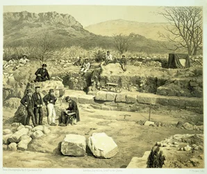Pohled na Martův chrám, z „Historie objevů v Halikarnasu, Cnidus, und Branchidae“, od Charlese Thomase Newtona (1816-94), vydáno 1862