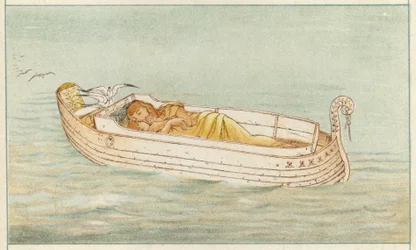 Danae a Perseus (barevné lito)