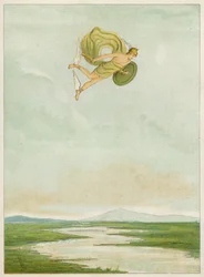 Perseus letí zabít Gorgona (barva litho)