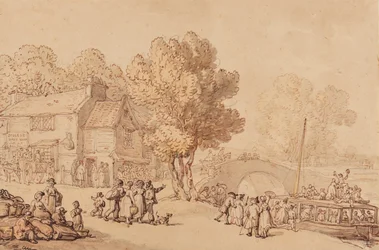 Nalodění na trajekt, cca 1810 (tužka, inkoust, štětec a wc na papíře)