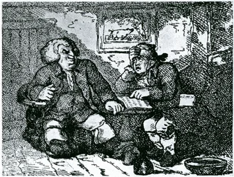 Dr Johnson a James Boswell se zotavují z kocoviny po noci ve městě