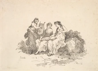 Harmony - Dvě nymfy zpívající, další hrající na lyru, 1784-88.