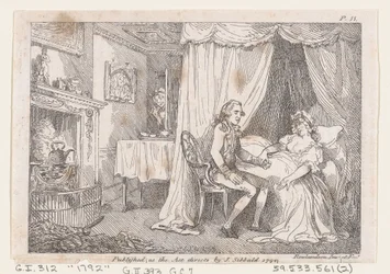 Lady Booby se pokouší svést neposkvrněného Josepha z The Adventures of Joseph Andrew..., 1792.