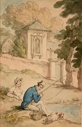 Man Fishing, cca 1780 (pero a hnědý inkoust a akvarel na papíře)