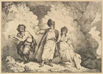 Scéna z bouře: Caliban, Prospero a Miranda, [1783-87] reedice 1801.