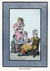 Sedící žena prodávající křepelčí mléko a mléko má matku a děti (1819). Dřevoryt podle malby Thomase Rowlandsona (1756-1827), publikované v The Cris of London: se šesti okouzlujícími dětmi a téměř 40 ilustracemi, Andrew Tuer, Field