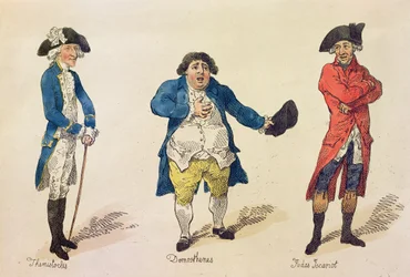 The Rival Candidates, frontispis v knize History of the Westminster Election.. od Lovers of Truth and Justice, Londýn, 1784 (barevný lept)