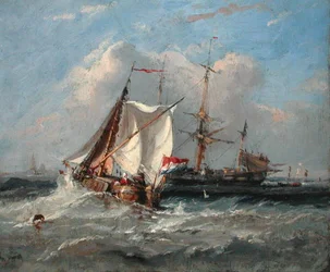Holandský Smalschip v silném vánku (olej na palubě)