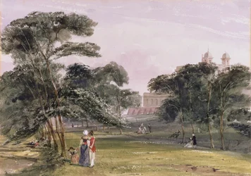 Figurky v parku pod observatoří, Greenwich, kolem roku 1850 (akvarel)