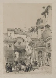 Malebné skici ve Španělsku: Brána Vivarrambla, Granada, 1837.
