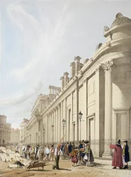 Bank of England při pohledu na Mansion House, z „London As It Is“, vyryto a vydáno umělcem, 1842