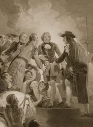 The Landing of William 3rd at Torbay, rytý George Noble, ilustrace z David Hume
