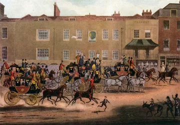 Severní poštovní dostavníky u Peacocku, Islington, 1823, 1927
