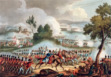 Levé křídlo britské armády v akci v bitvě u Waterloo, 18. června 1815