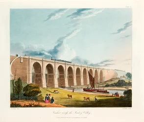 Viadukt přes Sankey Valley, Warrington, Cheshire, únor 1831.