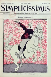 Karikatura Benita Mussoliniho (1883-1945), obálka časopisu Simplicissimus, vydaného v Mnichově, 24. září 1923