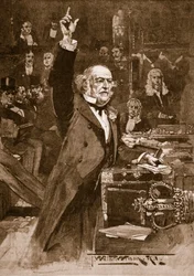 Představení zákona o domově vládě: Pan Gladstone přednáší svou peroraci, 1886, ilustrace z „Cassell