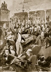 Sir Robert Peel v Dolní sněmovně, 1846, ilustrace z „Hutchinson