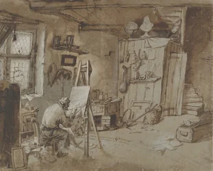 Malíř při práci ve svém ateliéru, 1663-77.