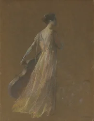 Dáma stojící drží violoncello (pastel na papíře)