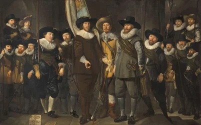 Důstojníci a další občanští gardisté III. obvodu Amsterdamu pod velením kapitána Allaerta Cloecka a poručíka Lucase Jacobsze Rotganse