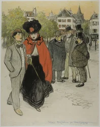 Gentleman sleduje promenádu páru