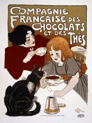 Reklama na „Compagnie francaise des chocolats et des teas“, od Steinlen, deb. 20. století