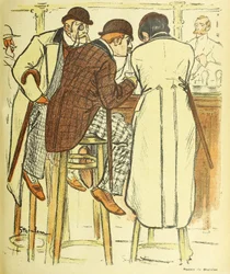V baru, od Gil Blas Illustre, hospoda. 1899 barevná litografie, 1899.