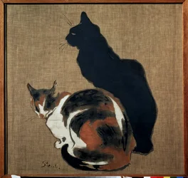 ""Dvě kočky"" (dvě kočky) Kočka a její stín. Obraz Theophile Alexandre Steinlen (1859-1923) 1894 Secese Rozměr 61x64 cm Puškinovo muzeum, Moskva