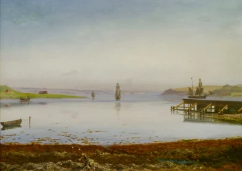 Lodě v zálivu, pravděpodobně Horsens Fjord, asi 1850 (olej na plátně)