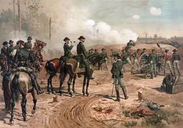 Občanská válka v USA: generál Sherman při obléhání Atlanty v roce 1864 (litografie)
