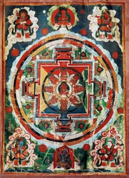Tibetská mandala známá jako čtyři nebeští králové, tibetská civilizace