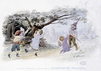 Dětské hry: děti hrají válku, vojáci - dess. de Lobrichon, ed. od Phosphatine Falières, v.1920