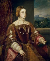 Portrét císařovny Isabely Portugalské (1503-1539). Malba Tiziana Vecellia, zvaného Tizian (1485-1576), 1548. 1,17 x 0,98 m, Madrid, Museo del Prado