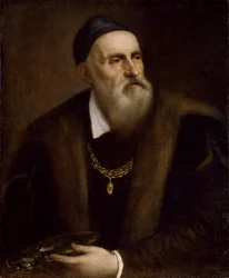 Autoportrét Tiziana (1488-1576). Kolem roku 1562-1563, rozměry: 78 x 63. Galerie Uffizi, Florencie