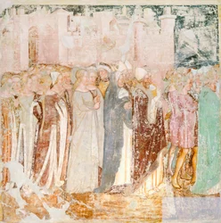 Odjezd z Říma, detail z Legendy o svaté Uršule od Tommaso da Modena (1326-1379), freska, detail, kostel Santa Caterina, Treviso